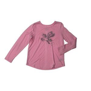 Wonder Nation Girls Long Sleeve Pink Unicorn Glitter Graphic Tee L (10-12) 1686